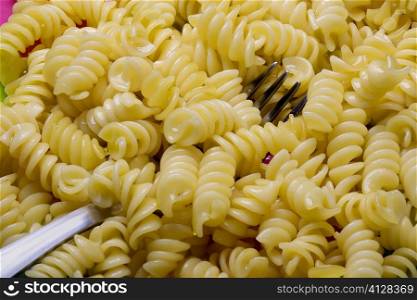 Close-up of a fork in fusilli