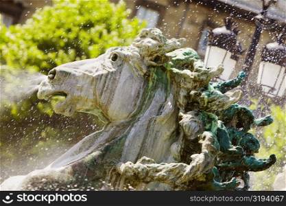 Close-up of a fountain statue, La Fontaine Des Quinconces, Bordeaux, Aquitaine, France