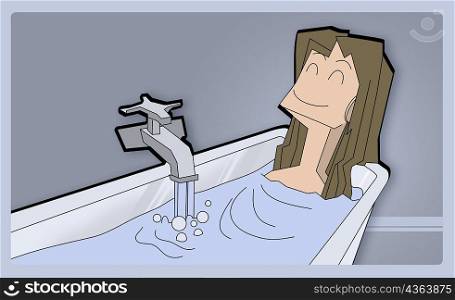 Close-up of a girl lying in a bathtub