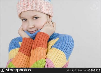 Close-up of a girl wearing a knit hat