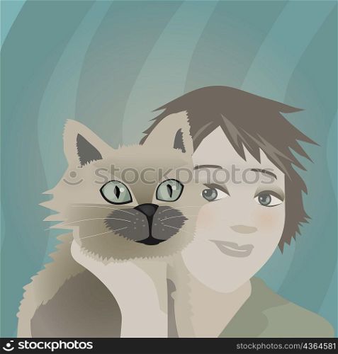 Close-up of a girl with her cat