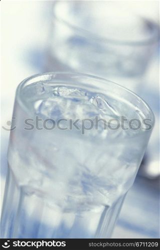 Close up of a glass of water and ice