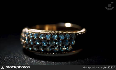 Close - up of a golden ring, studded with many small diamonds .Created by AI