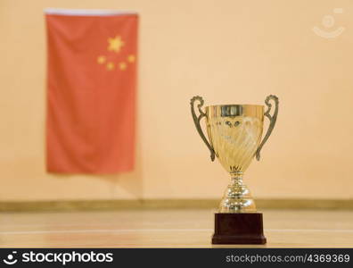 Close-up of a golden trophy cup