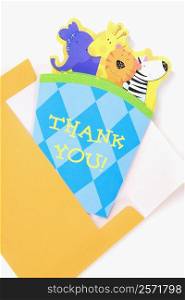 Close-up of a greeting card with an envelope