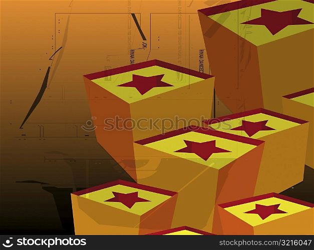 Close-up of a group of boxes