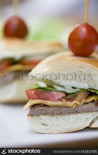 Close-up of a hamburger in a plate