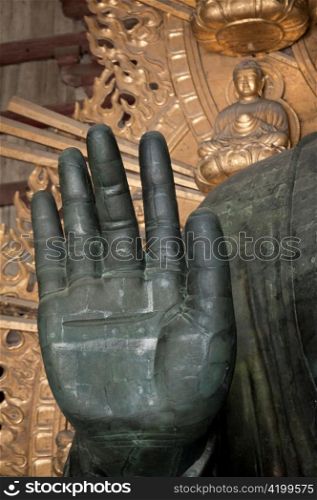 Close-up of a hand of Buddha statue in Todaiji Temple, Nara, Japan