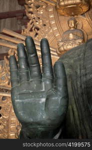 Close-up of a hand of Buddha statue in Todaiji Temple, Nara, Japan
