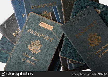 Close-up of a heap of American passports