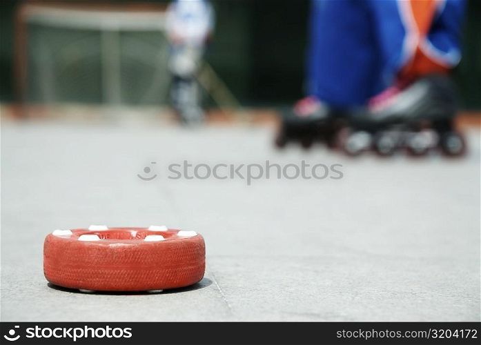 Close-up of a hockey puck