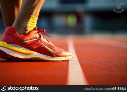 Close up of a human sport shoes on a sports field created with generative AI technology
