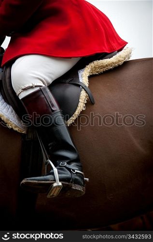 Close up of a jockey on a horse