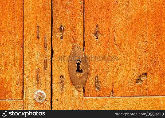 Close-up of a keyhole on a door