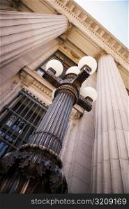 Close-up of a lamp on the Treasury Building, Washington DC, USA