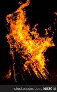 Close-up of a large campfire