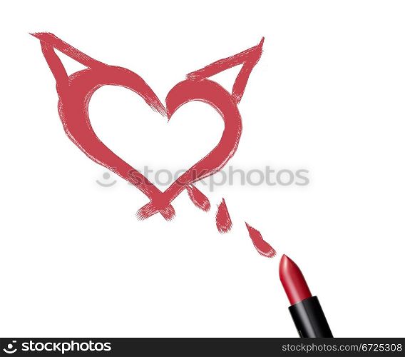 close up of a lipstick with heart and evil shape on white background.. lipstick