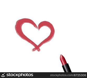 close up of a lipstick with heart shape on white background.. lipstick
