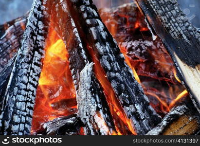 Close-up of a log fire