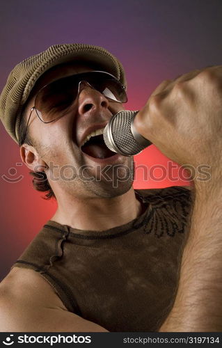 Close-up of a male singer singing