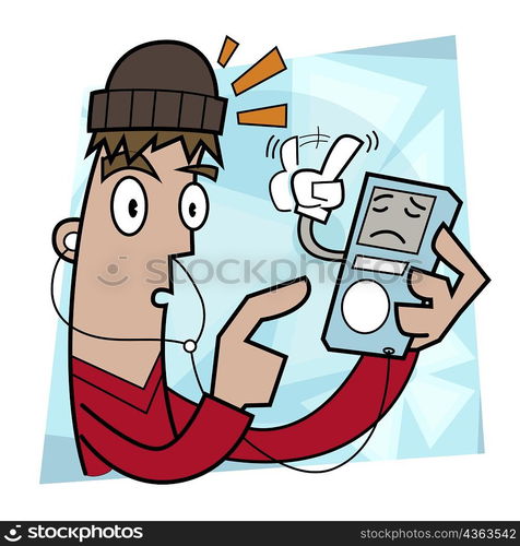 Close-up of a man holding an MP3 Player