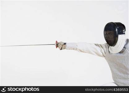 Close-up of a man practicing fencing