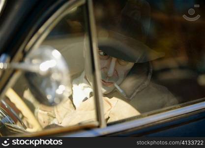 Close-up of a mannequin in a car
