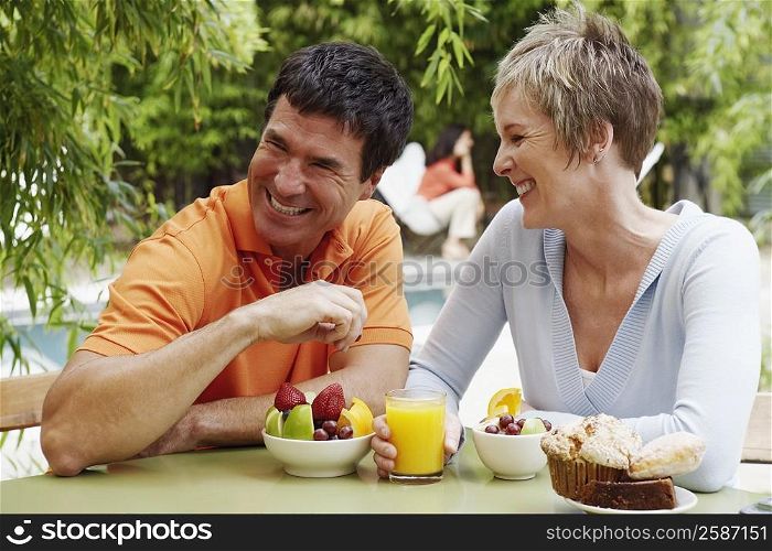 Close-up of a mature couple having breakfast