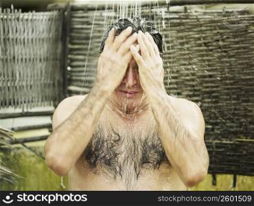 Close-up of a mature man bathing