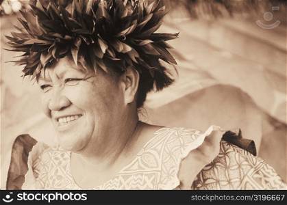 Close-up of a mature woman smiling, Hawaii, USA