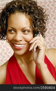 Close-up of a mature woman talking on a mobile phone