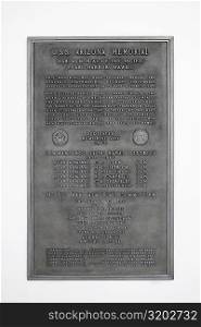 Close-up of a memorial plaque, USS Arizona Memorial, Pearl Harbor, Honolulu, Oahu, Hawaii Islands, USA