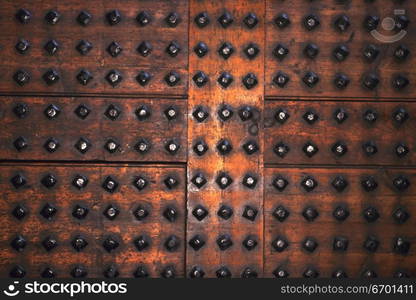 Close-up of a metal panel with rivets