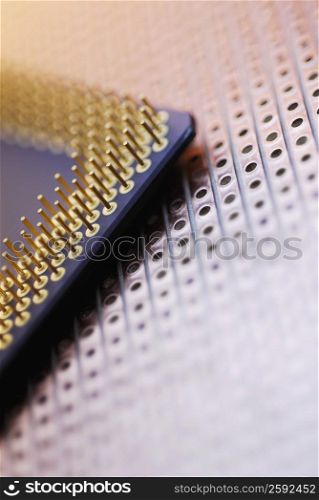 Close-up of a micro chip on a circuit board