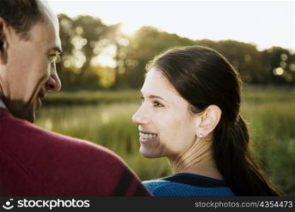 Close-up of a mid adult couple looking at each other
