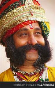Close-up of a mid adult man wearing turban, Jaipur, Rajasthan, India