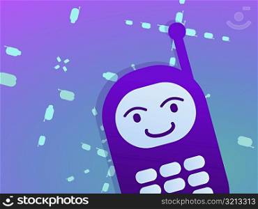 Close-up of a mobile phone with a smiley face on it