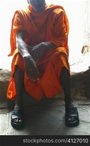 Close-up of a monk in a temple, Angkor Wat, Siem Reap, Cambodia