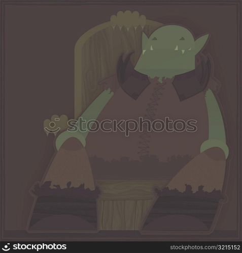 Close-up of a monster sitting on a chair