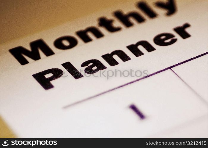 Close-up of a monthly planner