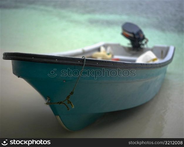 Close-up of a motorboat on the beach