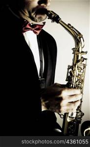 Close-up of a musician playing a saxophone