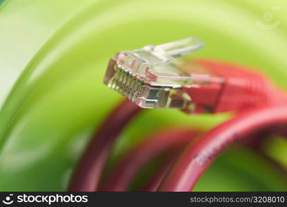 Close-up of a network connection plug