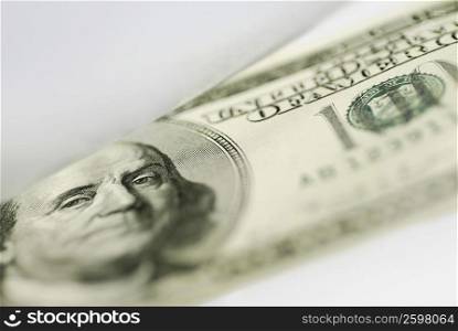 Close-up of a one hundred dollar bill