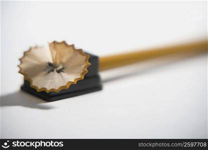 Close-up of a pencil with a pencil sharpener