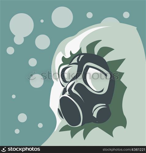 Close-up of a person wearing a gas mask