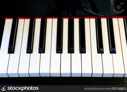 Close-up of a piano keyboard with white keys