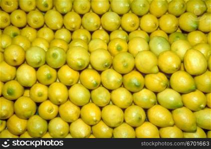 Close-up of a pile of fresh lemons