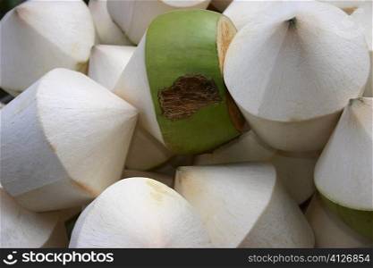 Close-up of a pile of peeled coconuts, Phi Phi Islands, Thailand