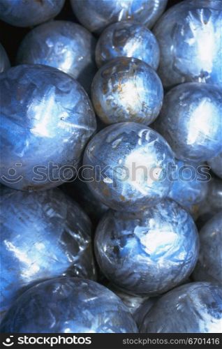 Close-up of a pile of silver balls